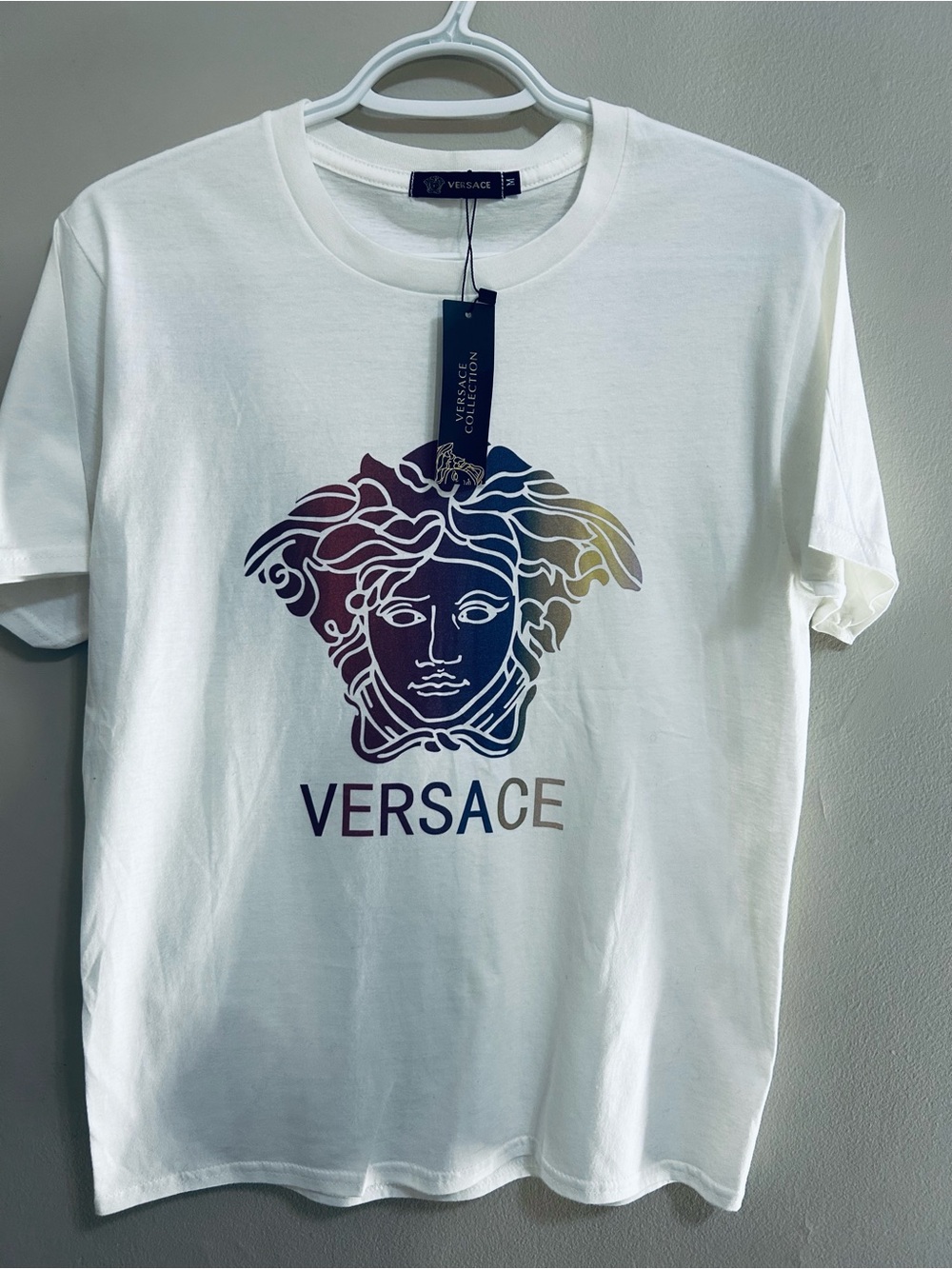 Versace White T-Shirt with Multicolor Medusa Print